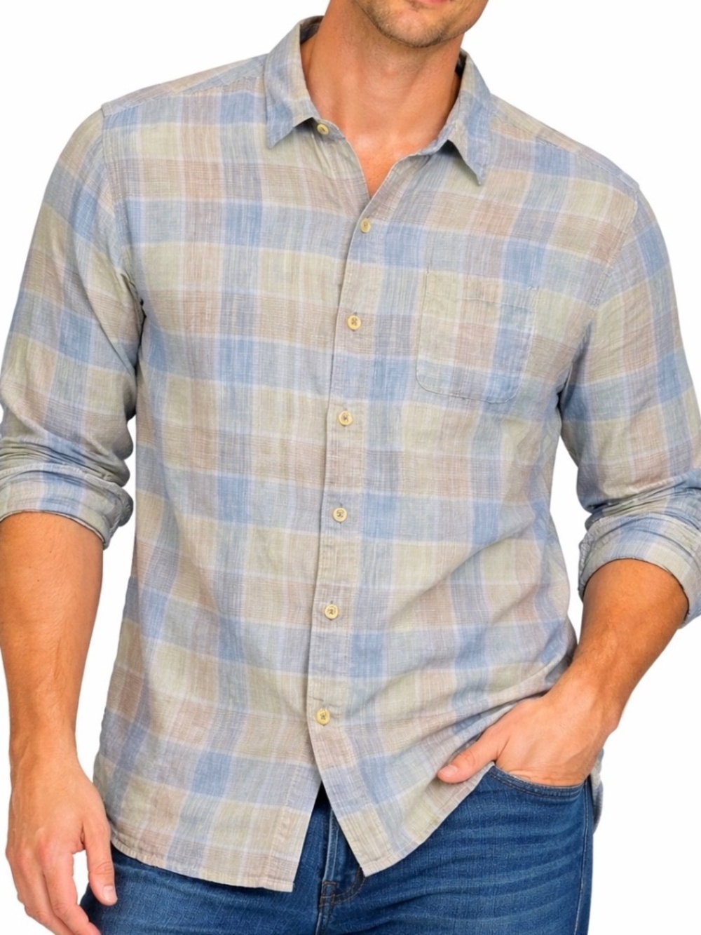 Tommy Bahama Button Down Shirt Mens Size XL Plaid Multicolor Linen Long Sleeve